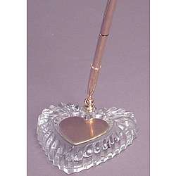 Engravable Crystal Heart Pen Stand with Pen
