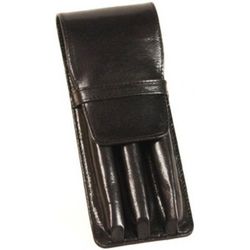 Black Leather Triple Pen Case