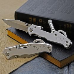 Personalized Steel Pocket Knife with Fold-Out LED Light