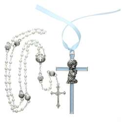 Crib Cross for Boys and Shell Rosary