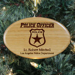 Engraved Police Officer Wooden Oval Ornament