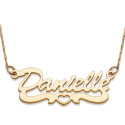 14K Gold Script Name Necklace with Open Heart Tail