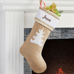 Rustic Chic Burlap Embroidered Stocking