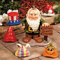 Gnome Greeter Yard Sculpture with Holiday Hats