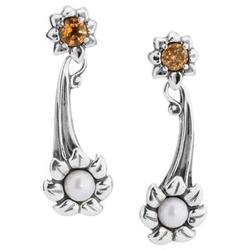 Cultured Pearl and Citrine Flower Earrings