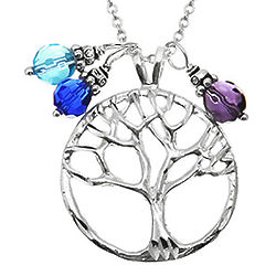 Silver Tree of Life Pendant with Dangling Birthstones