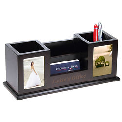 Wooden Pencil Cups with Picture Frames and Card Holder Desk Set
