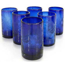 Blue Blossoms Etched Juice Glasses
