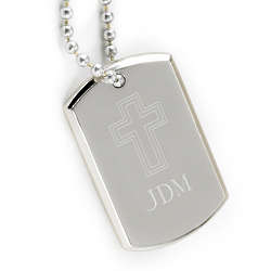 Small Dog Tag with Engraved Cross