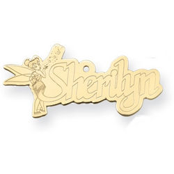 14K Yellow Gold Personalized Tinkerbell Name Pendant