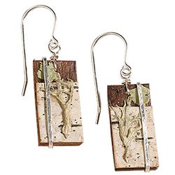 Natural Birch Bark and Lichen Earrings