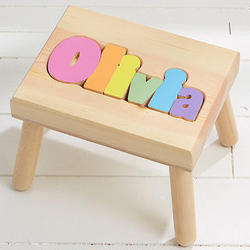 Girl's Small Personalized Name Brightly Painted Puzzle Stool