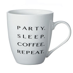 Party, Sleep, Coffee, Repeat Coffee Mug in White and Black