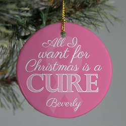Personalized Pink Ribbon Round Awareness Ornament