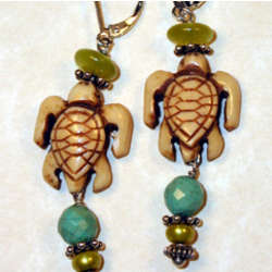 Bone and Gemstone Sea Turtle Earrings