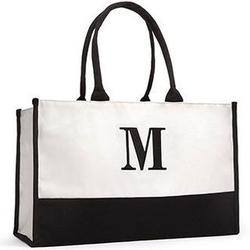 Black and White Initial Tote Bag