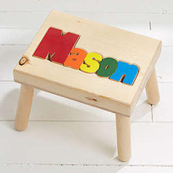 Girl's Small Personalized Name Primary Colors Puzzle Stool