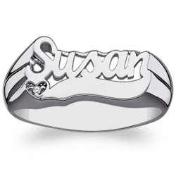 Sterling Silver Name Ring with Tail and Diamond Accented Heart