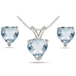 Heart-Shaped Aquamarine Stud Jewelry Set