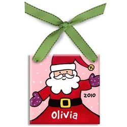 Personalized Girl's Santa Tile Ornament