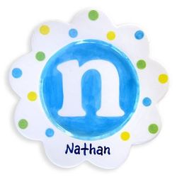 Baby's Handpainted Monogram Plate with Polka Dots