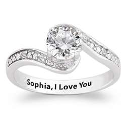 Sterling Silver White Topaz and Diamond Engraved Promise Ring
