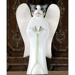 Kitty Cat Angel Wood Statuette