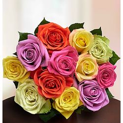 12 Stem Multi Color Roses Bouquet