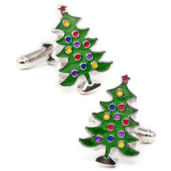 Silver-Plated Christmas Tree Cufflinks