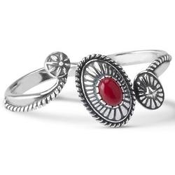 Silver & Red Coral Double Finger Concha Ring