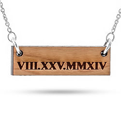Personalized Roman Numeral Cherry Wood Bar Necklace