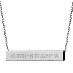 Personalized Coordinate Square Silver Name Bar Necklace