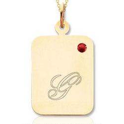 14K Yellow Gold July/Ruby Rectangle Engraveable Pendant