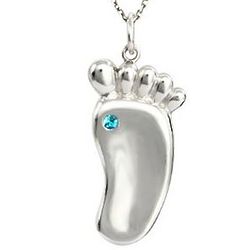 Sterling Silver Baby Footprint Pendant with Custom Birthstone