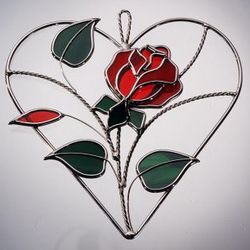 Stained Glass Rose on a Heart Ring