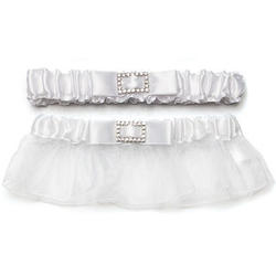 Classic Bridal White with Buckle Keep and Toss Garter Set