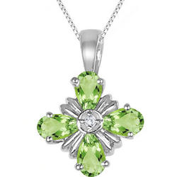 Peridot and Diamond Flower Pendant in Sterling Silver