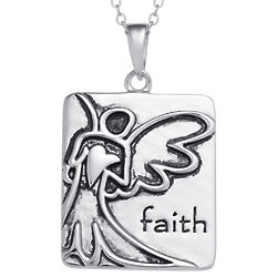 Women's Sterling Silver Angel and Heart Faith Pendant