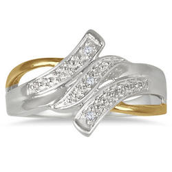 2-Toned 3-Stone Diamond Wave Ring in Sterling silver
