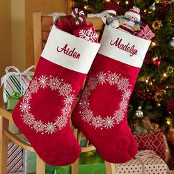 Personalized Snowflake Wreath Quilted Christmas Stocking