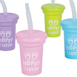12 Easter Mini Sipper Cups with Straws