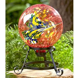 Colorful 10" Orange Glass Ball on Stand