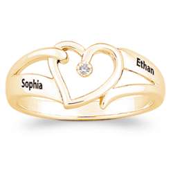 14K Gold Layered Open Heart Name Ring with Diamond Accent