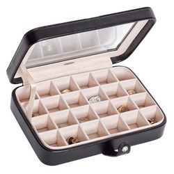Elaine Faux Leather Crystal Jewelry Box with 24 Sections