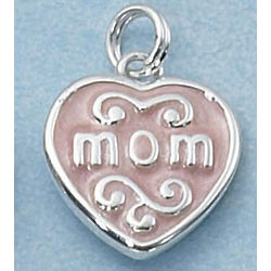 Pink and Silver Mom Heart Charm