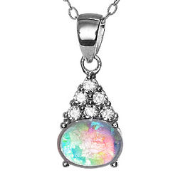 Oval Opal and CZ Cluster Pendant