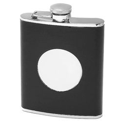 Engraved 6 Ounce Steel Flask in Black Leather