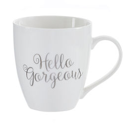 Hello Gorgeous Coffee Mug in White and Silver
