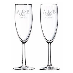 Couple's Glass Toasting Flute Set with Personalized Initials