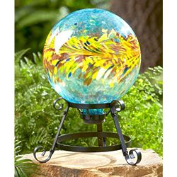 Colorful Turquoise Glass Gazing Ball on Stand